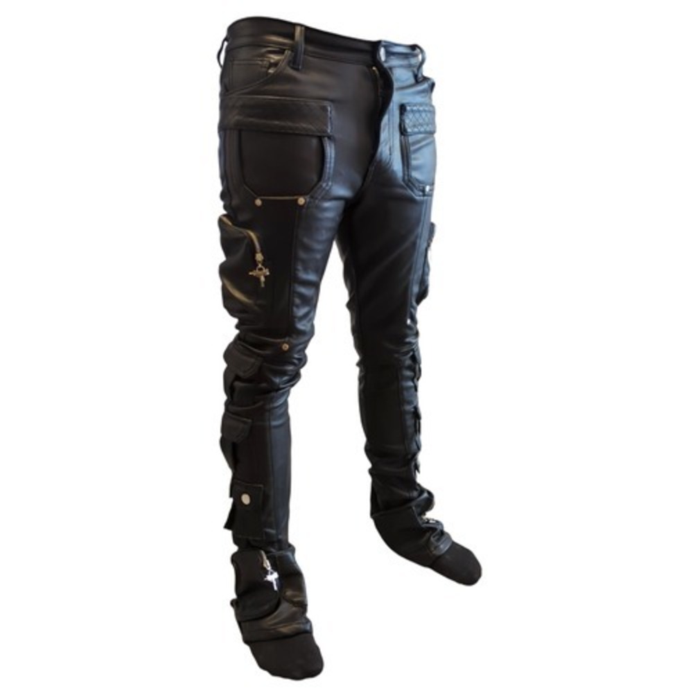 GUAPI Limited Edition Cargo Pants Gun Zipper Slim Boot Men's Faux Leather